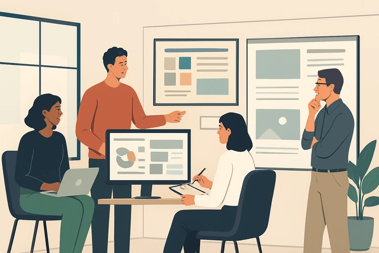 Agency team writing conversion-focused portfolio copy.