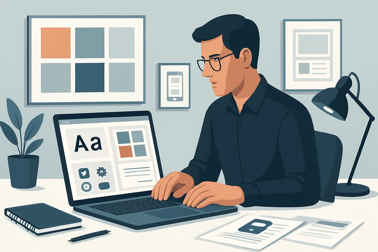 Designer reviewing licensing terms for premium design assets.