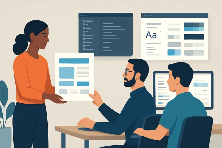 Designer preparing a structured handoff for web developers.
