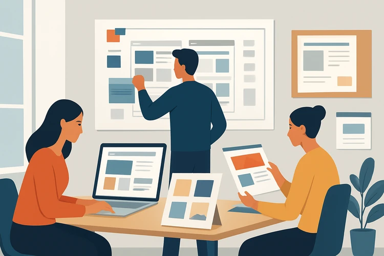 Design team using premium templates as a foundation for fast project delivery.