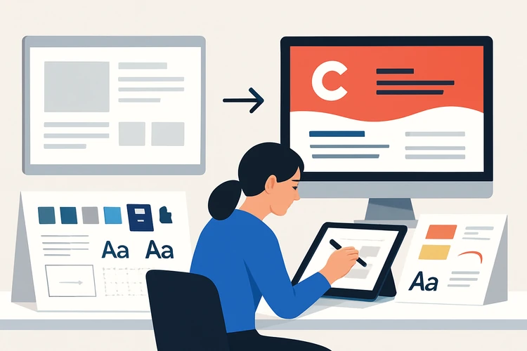 Designer customizing a premium template for a client project.