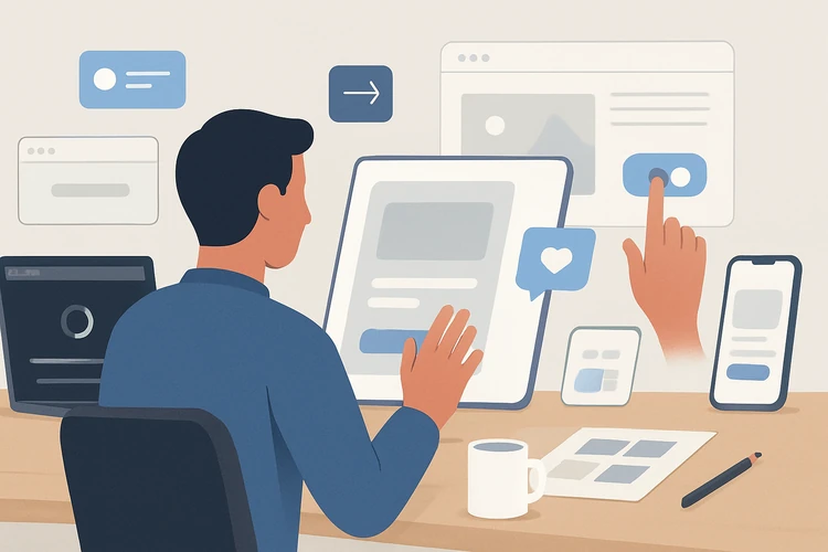Designer creating micro-interactions for a web and mobile interface.
