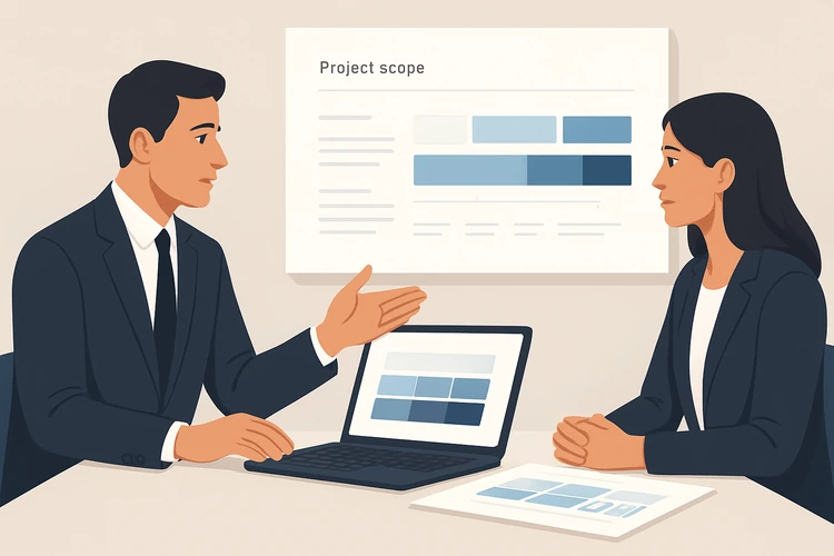 Freelance designer presenting a high-ticket design proposal.