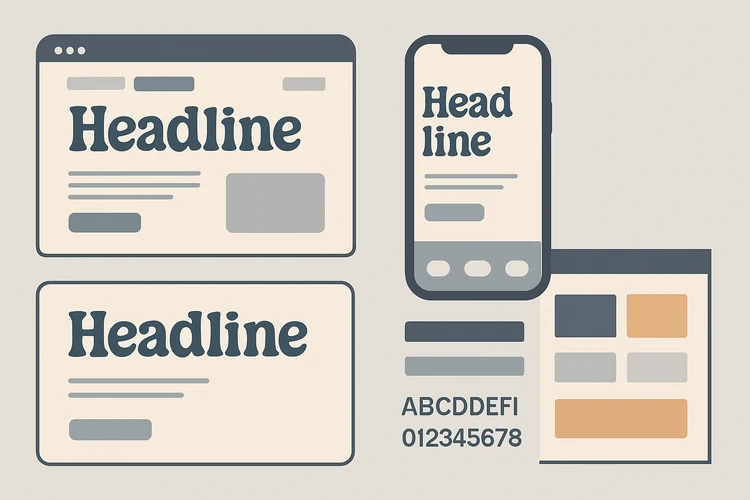 Modern brand type system pairing display and functional fonts.