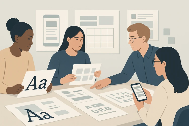 Design team selecting a typography direction for brand strategy.